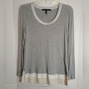 White House Black Market Gray 3/4 Sleeve Relaxed Blouse Size